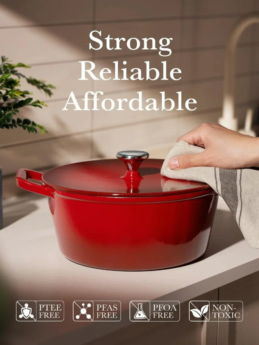 6QT Enameled Cast Iron Dutch Oven with Lid - Perfect for Baking, Braising